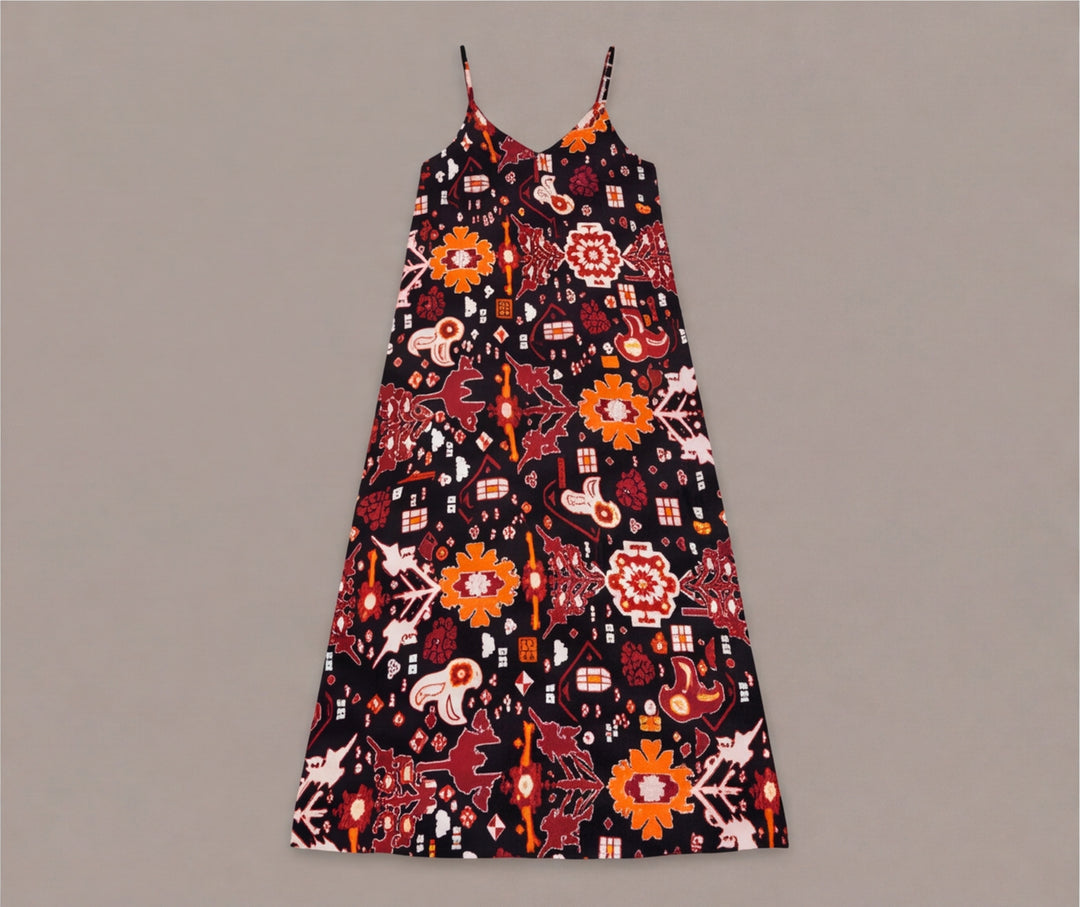 Vintage kilim ve etnik motifli ip askılı uzun kadın elbise - 23. görsel