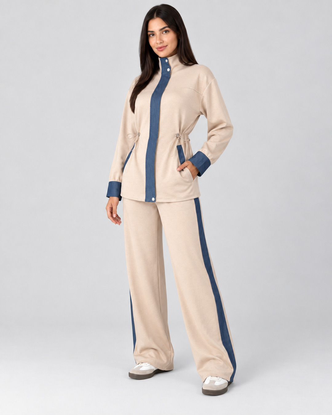 Denim Detaylı Modal Eşofman Takımı - Bej - 2. görsel