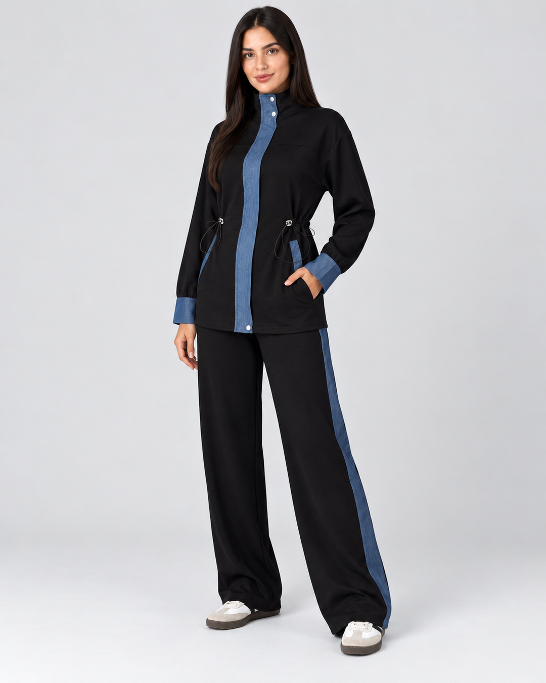 Denim Detaylı Modal Eşofman Takımı - Siyah - 2. görsel