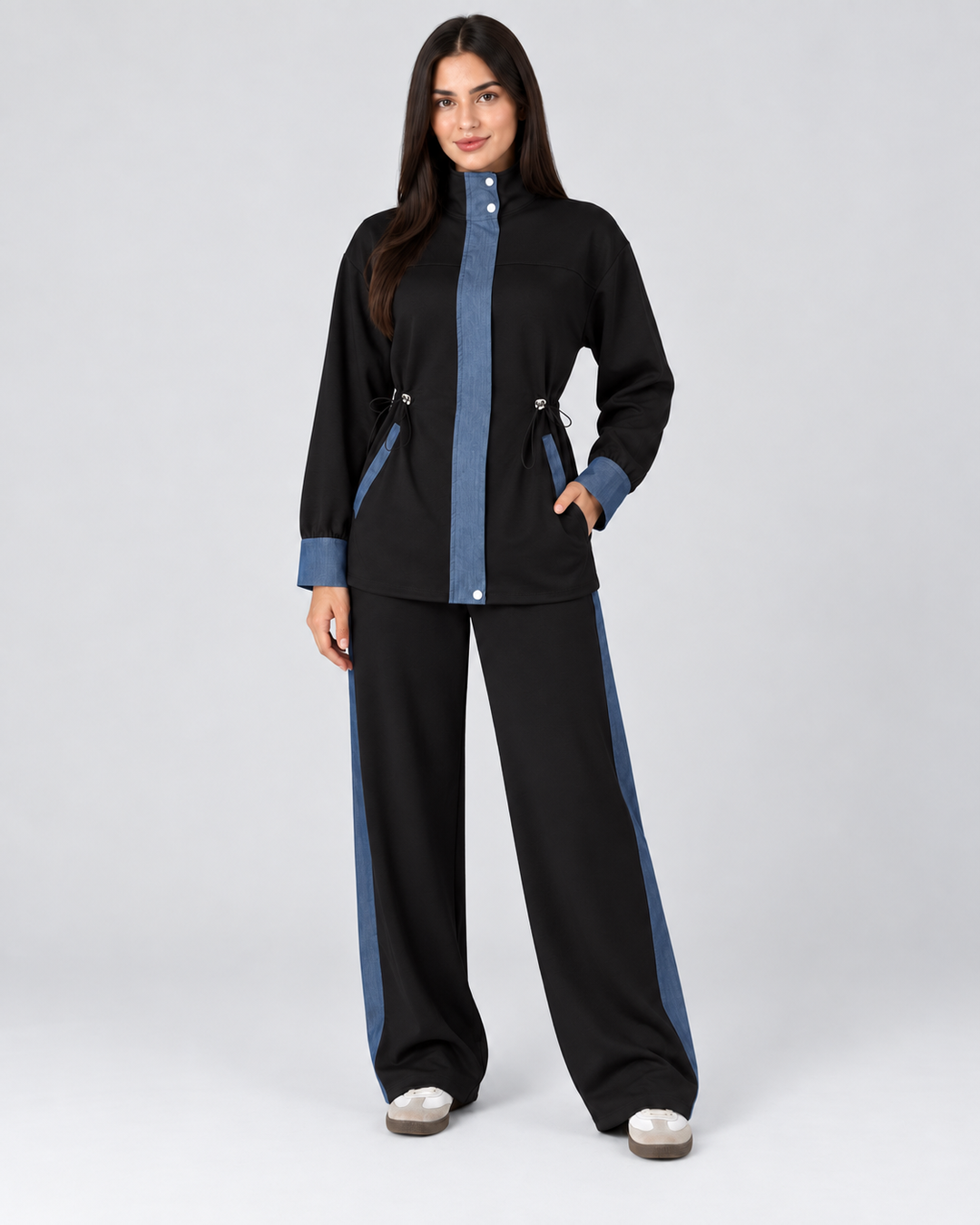Denim Detaylı Modal Eşofman Takımı - Siyah - 3. görsel