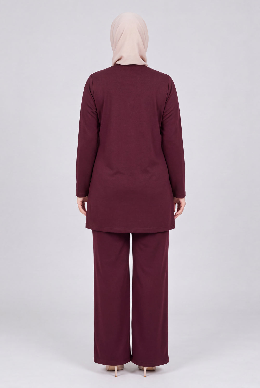 Renk Bloklu Taşlı Tunik Pantolon Takım - Bordo - 3. görsel