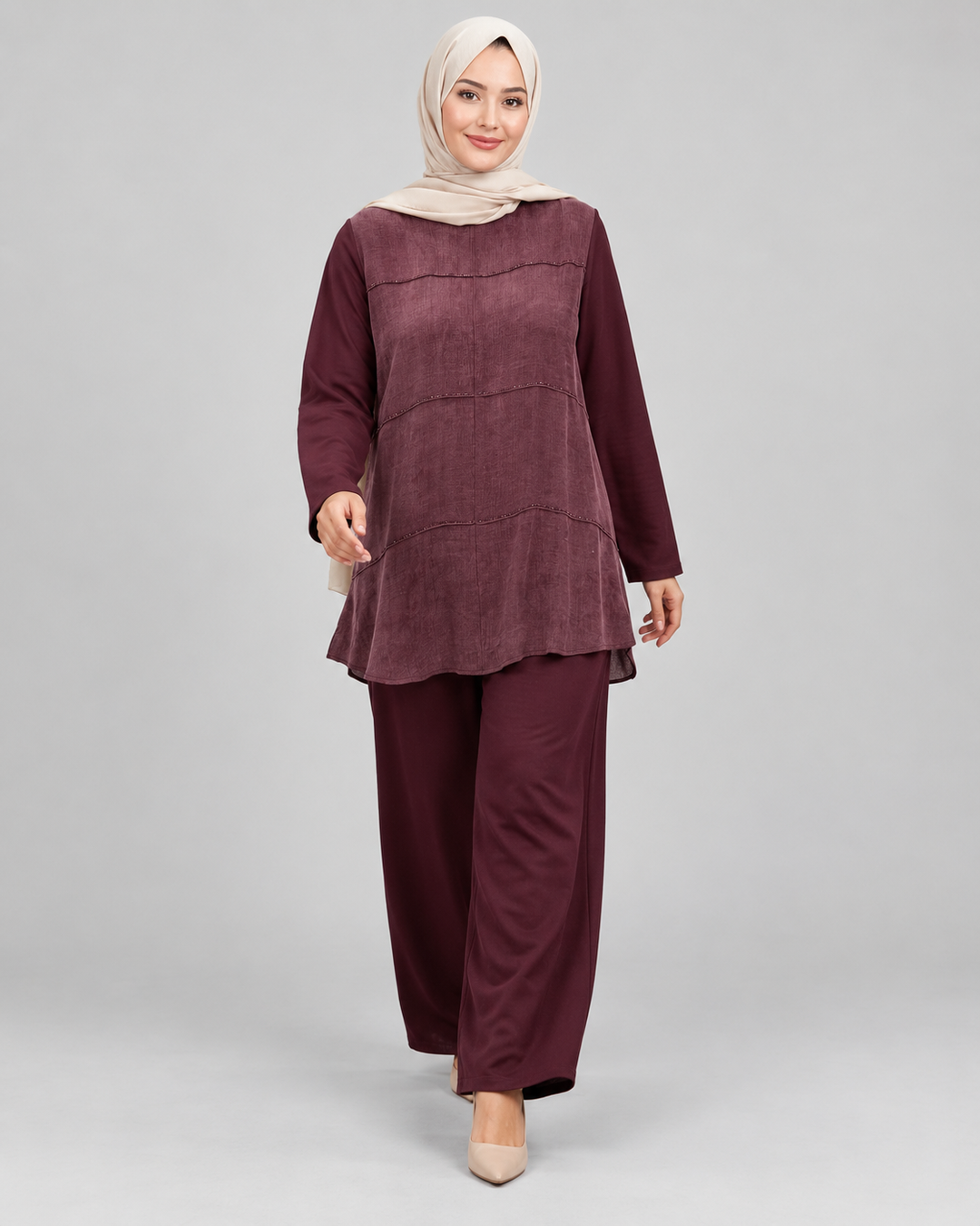 Süet Dokulu Tunik Pantolon Takım - Gül Kurusu - 2. görsel
