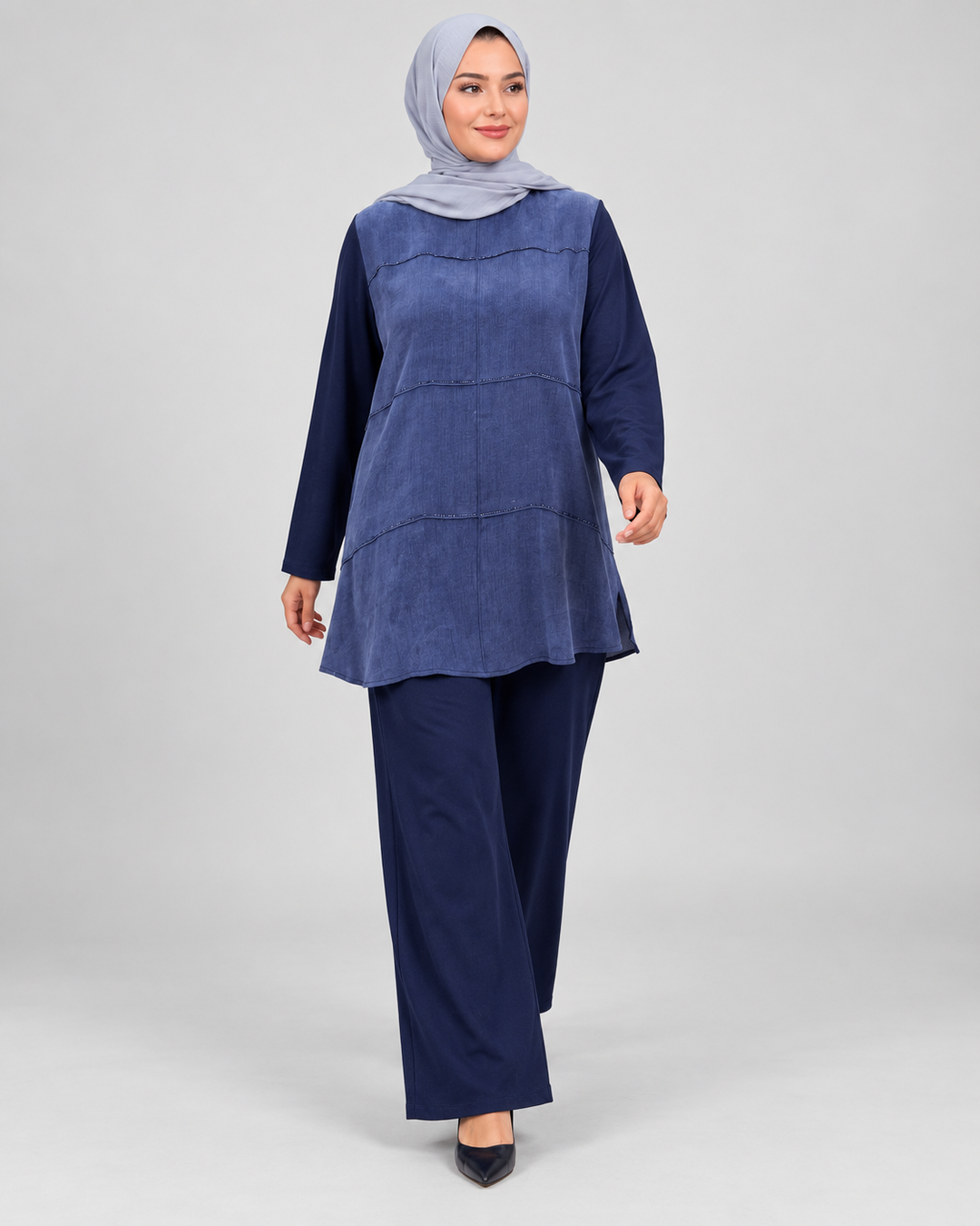 Süet Dokulu Tunik Pantolon Takım - İndigo - 2. görsel