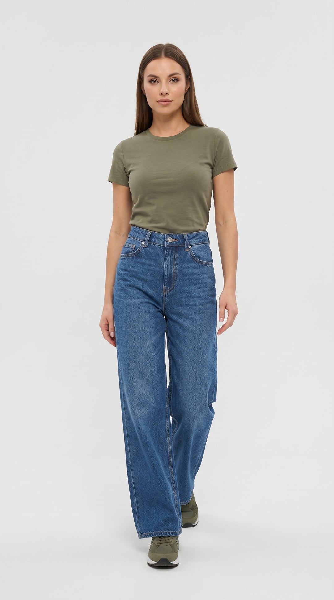 Yüksek Bel Koyu Yıkama Wide Leg Kot Pantolon