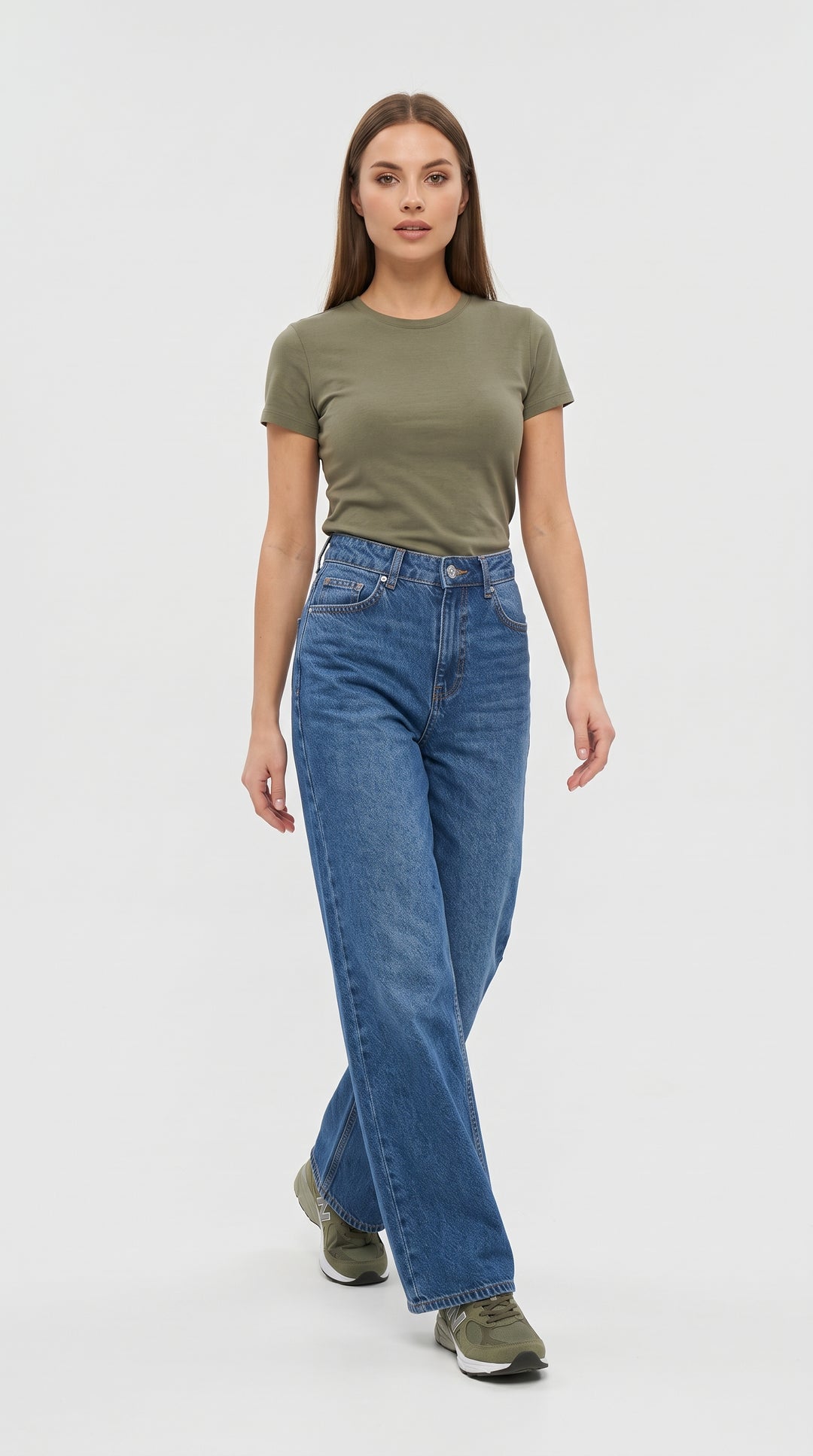 Yüksek Bel Koyu Yıkama Wide Leg Kot Pantolon - 3. görsel