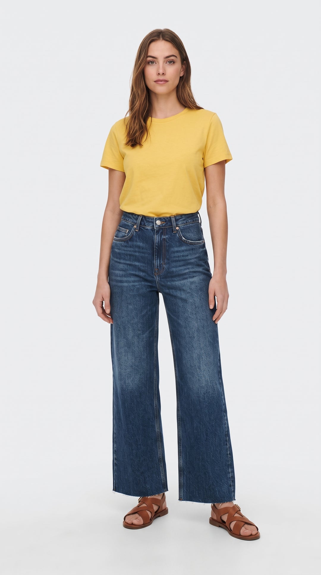 Koyu Mavi Kesik Paça Wide Leg Kot Pantolon