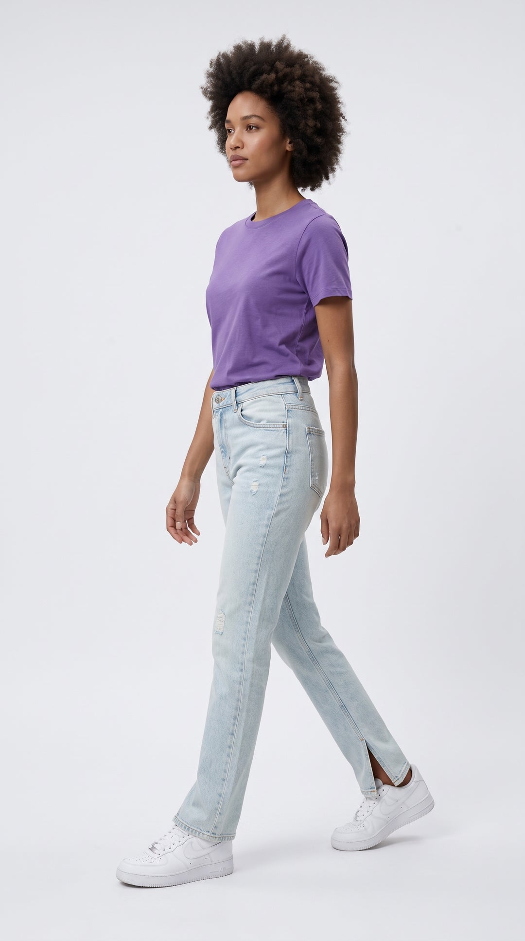 Paça Yırtmaçlı Buz Mavisi Straight Kot Pantolon - 3. görsel