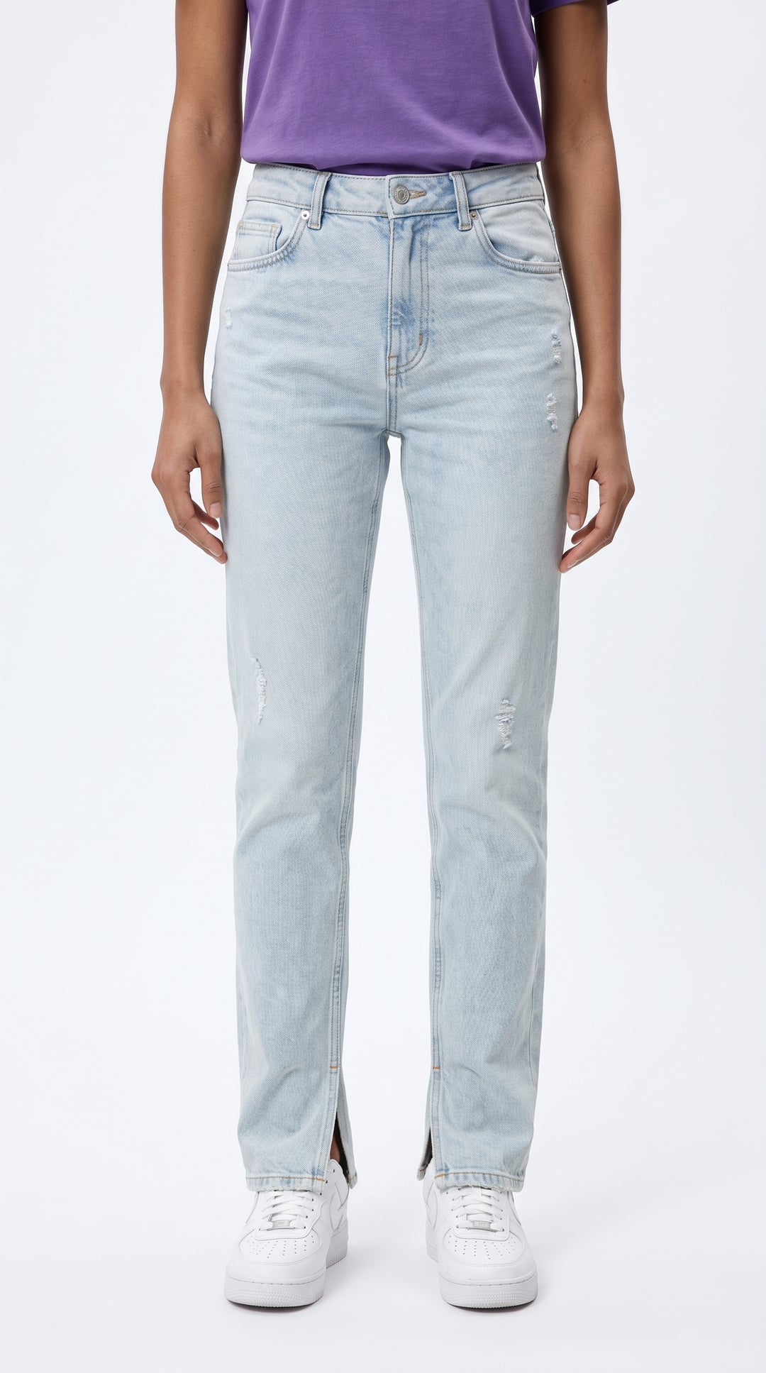 Paça Yırtmaçlı Buz Mavisi Straight Kot Pantolon - 4. görsel