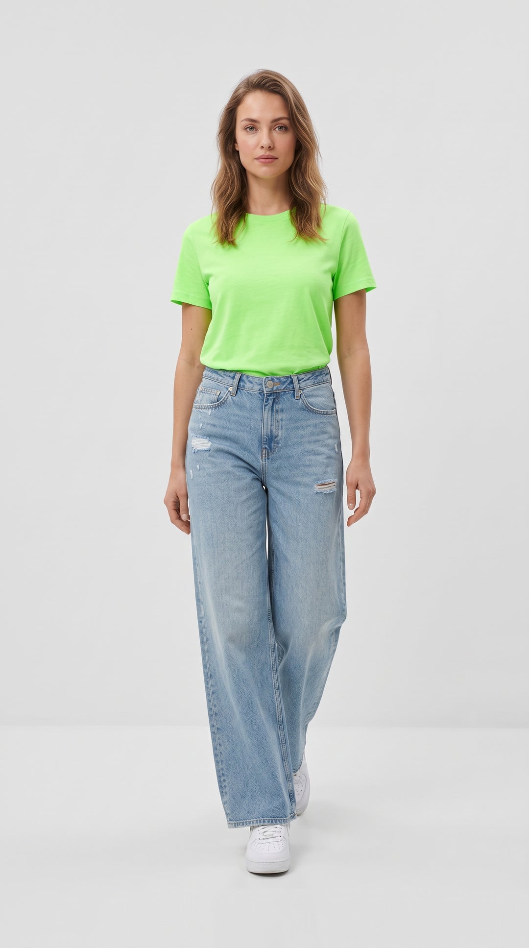 Tahriş Detaylı Açık Mavi Wide Leg Kot Pantolon - 2. görsel