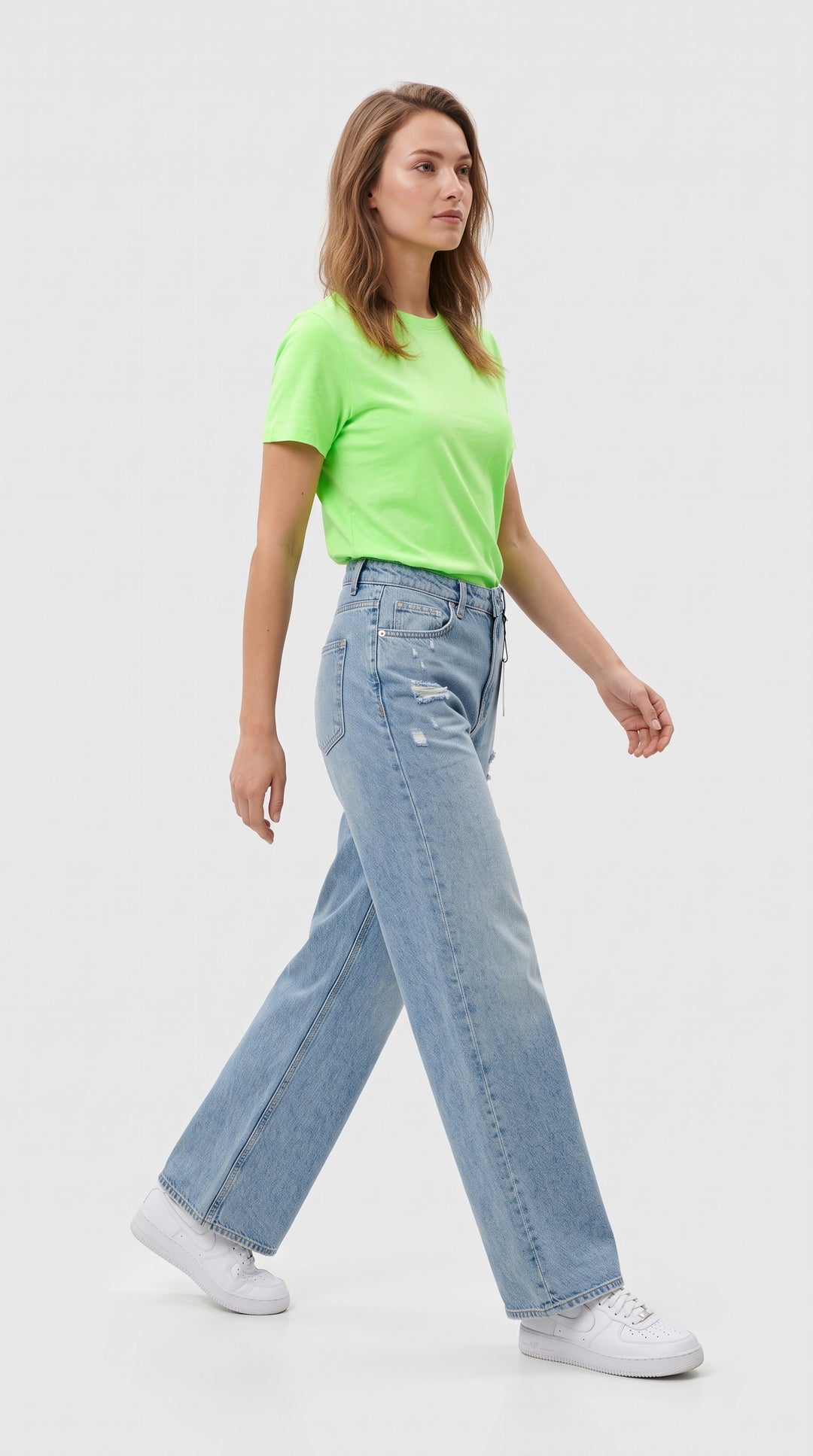 Tahriş Detaylı Açık Mavi Wide Leg Kot Pantolon - 3. görsel