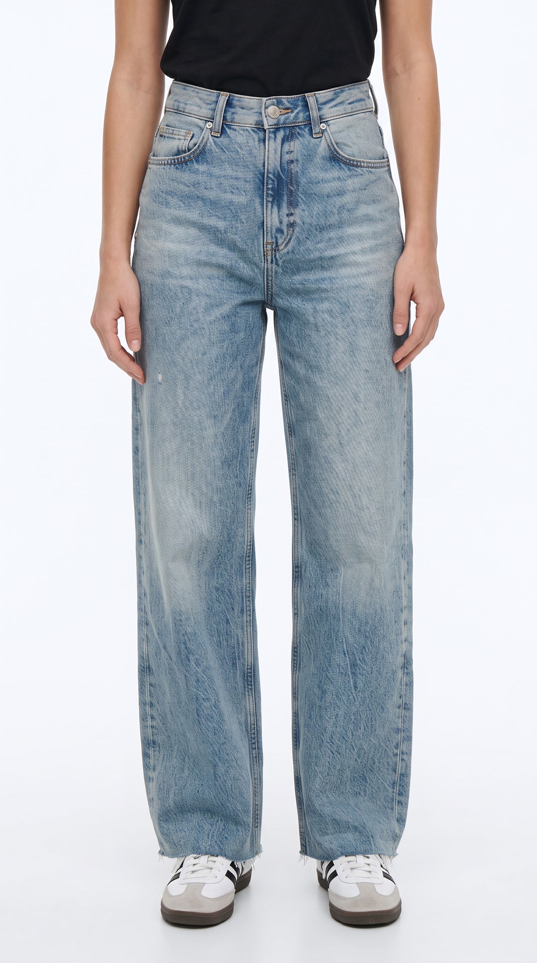 Yüksek Bel Kesik Paça Wide Leg Kot Pantolon - 4. görsel