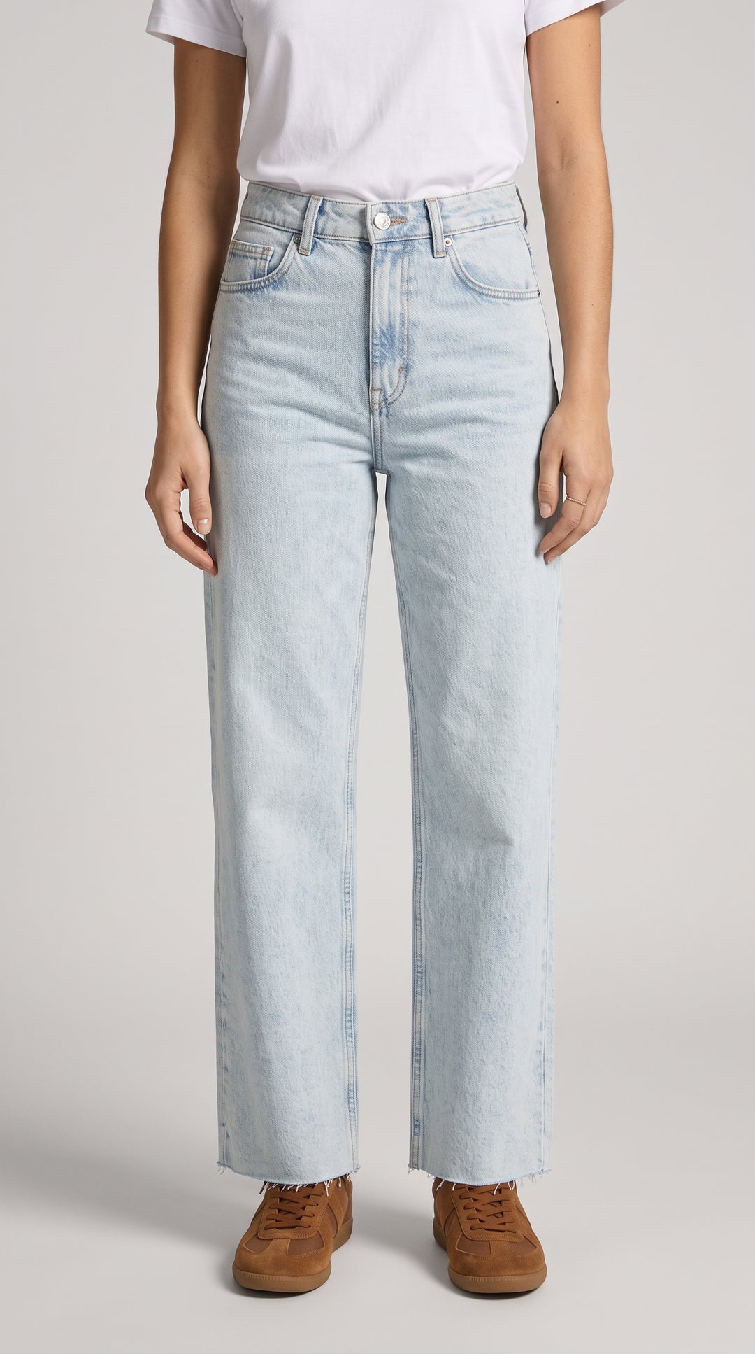 Buz Mavisi Bilek Boy Wide Leg Kot Pantolon - 4. görsel