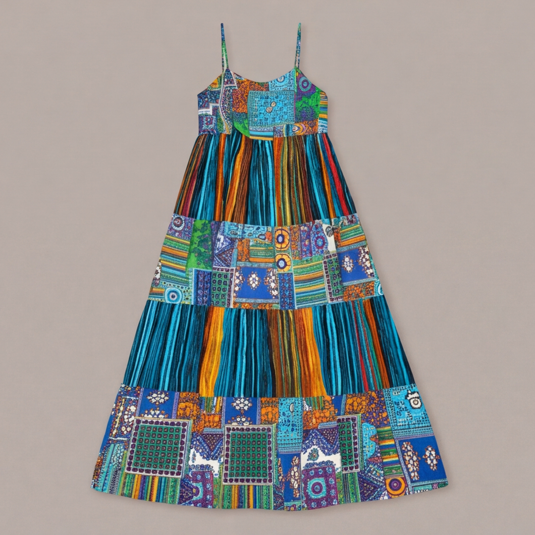 Bohem patchwork desenli ip askılı kadın elbise - 21. görsel