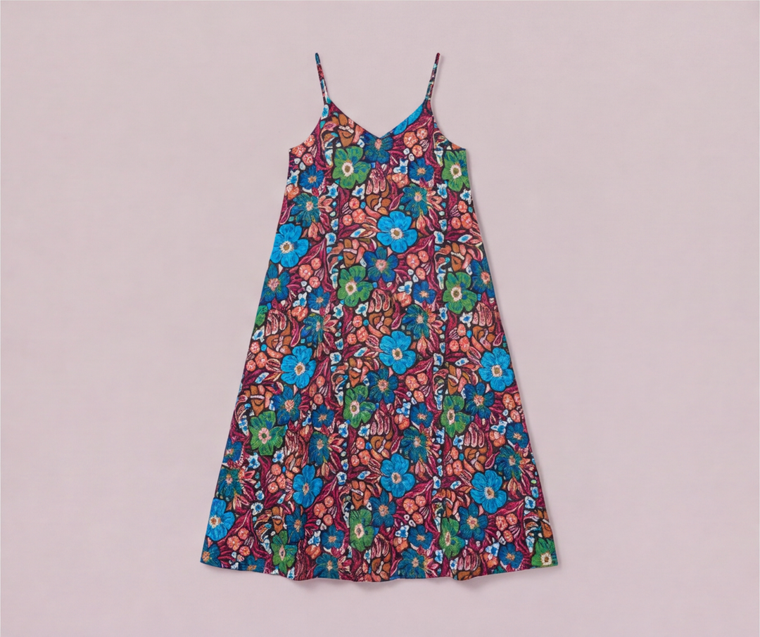 Renkli büyük çiçek desenli ip askılı uzun kadın elbise - 23. görsel