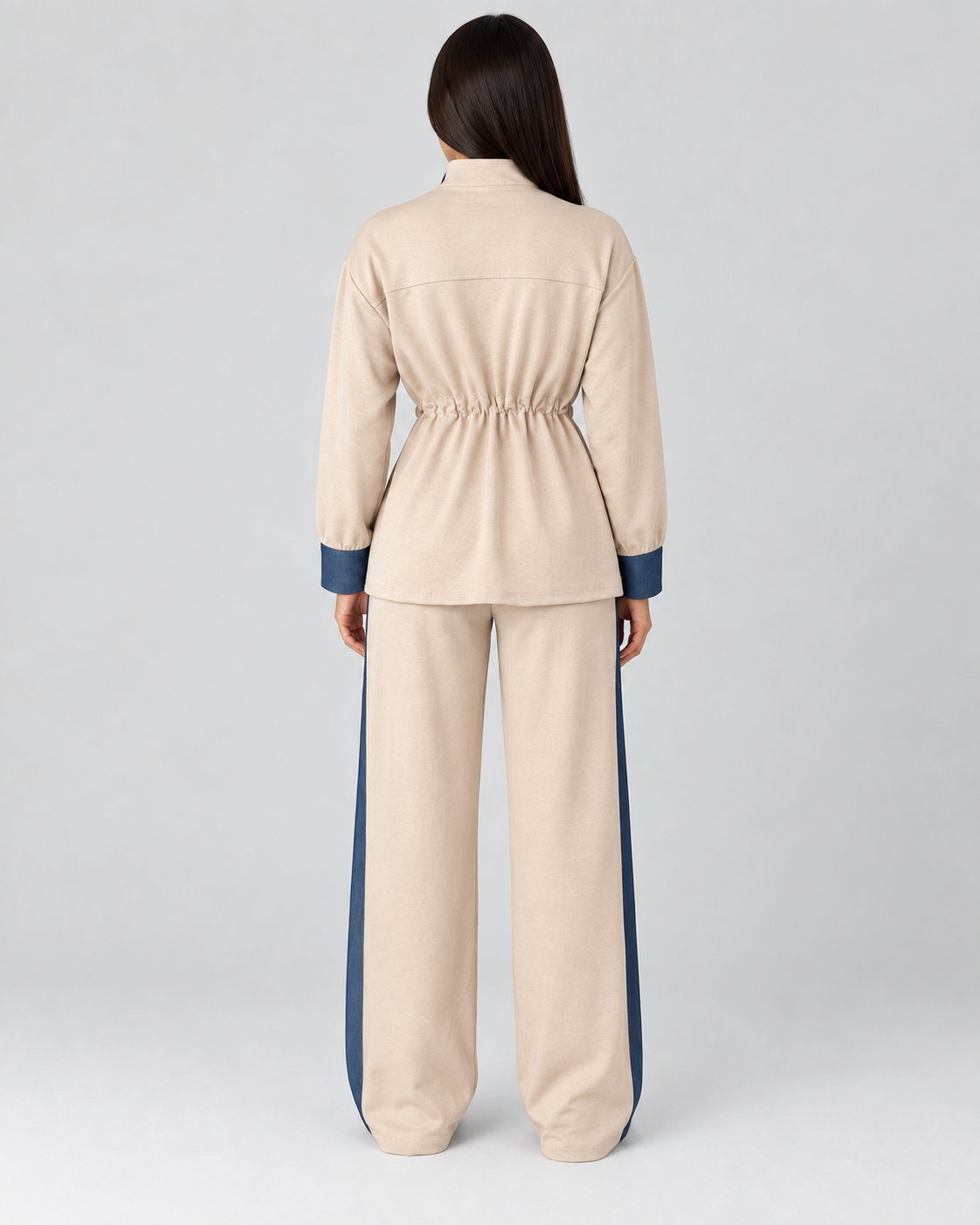 Denim Detaylı Modal Eşofman Takımı - Bej - 4. görsel