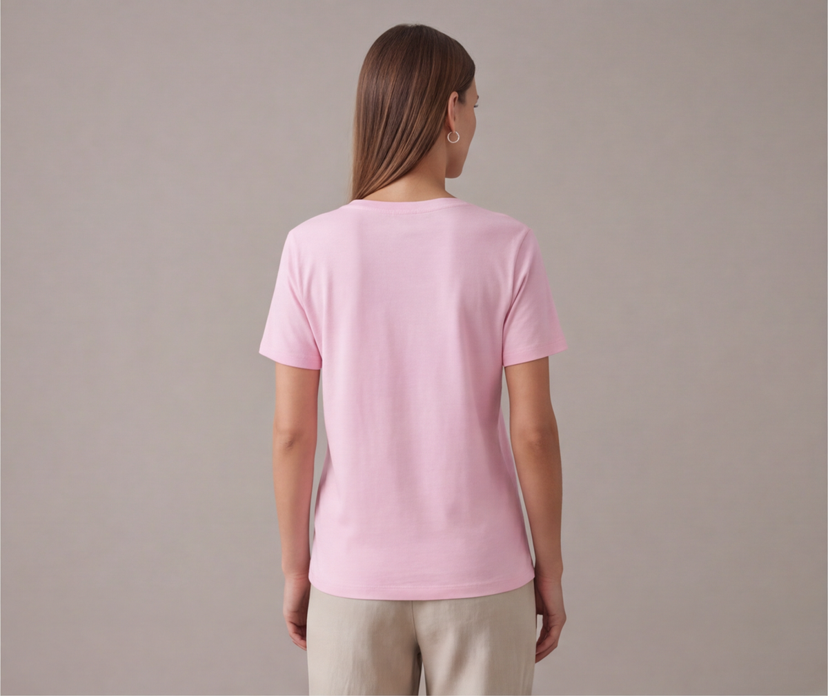 Pembe V yaka kısa kollu salaş kadın tişört - 9. görsel