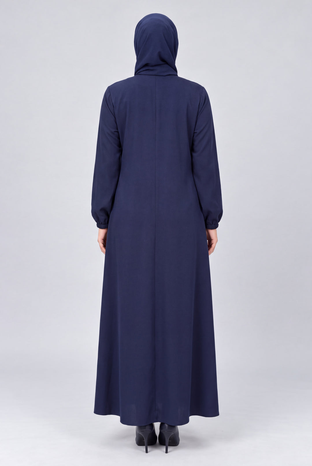 Süet Dokulu Düğmeli Kloş Elbise - Lacivert - 3. görsel