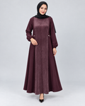 Süet Dokulu Düğmeli Kloş Elbise - Bordo - 2. görsel