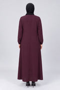 Süet Dokulu Düğmeli Kloş Elbise - Bordo - 3. görsel