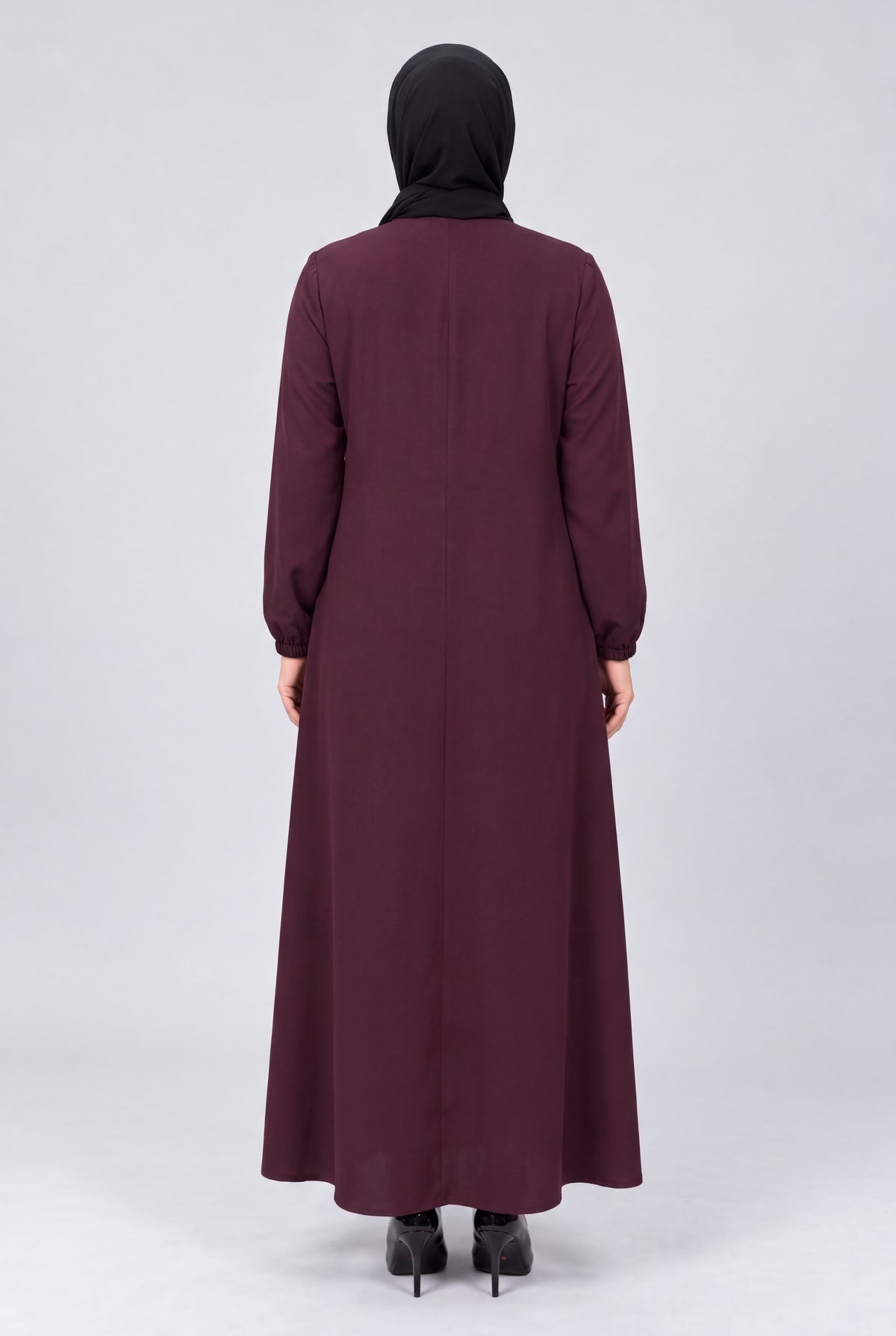 Süet Dokulu Düğmeli Kloş Elbise - Bordo - 3. görsel