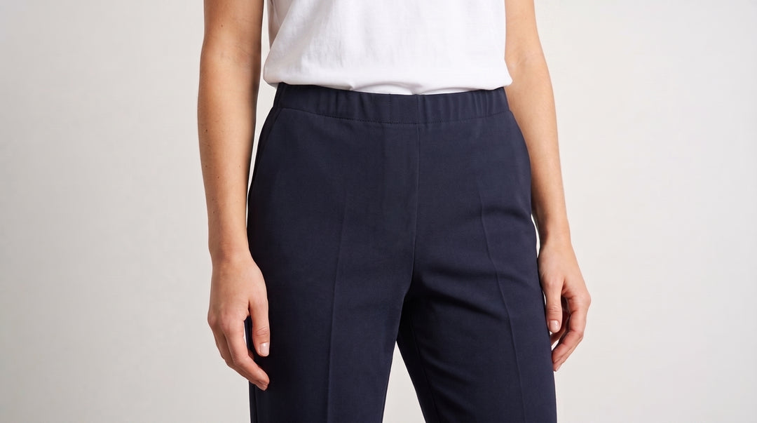 Lacivert dökümlü krep kumaşlı esnek belli basic kadın pantolon - 2. görsel