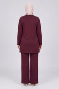 Renk Bloklu Taşlı Tunik Pantolon Takım - Bordo - 3. görsel