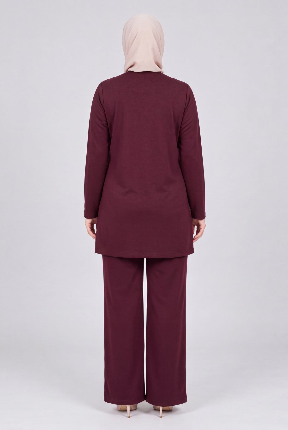 Renk Bloklu Taşlı Tunik Pantolon Takım - Bordo - 3. görsel