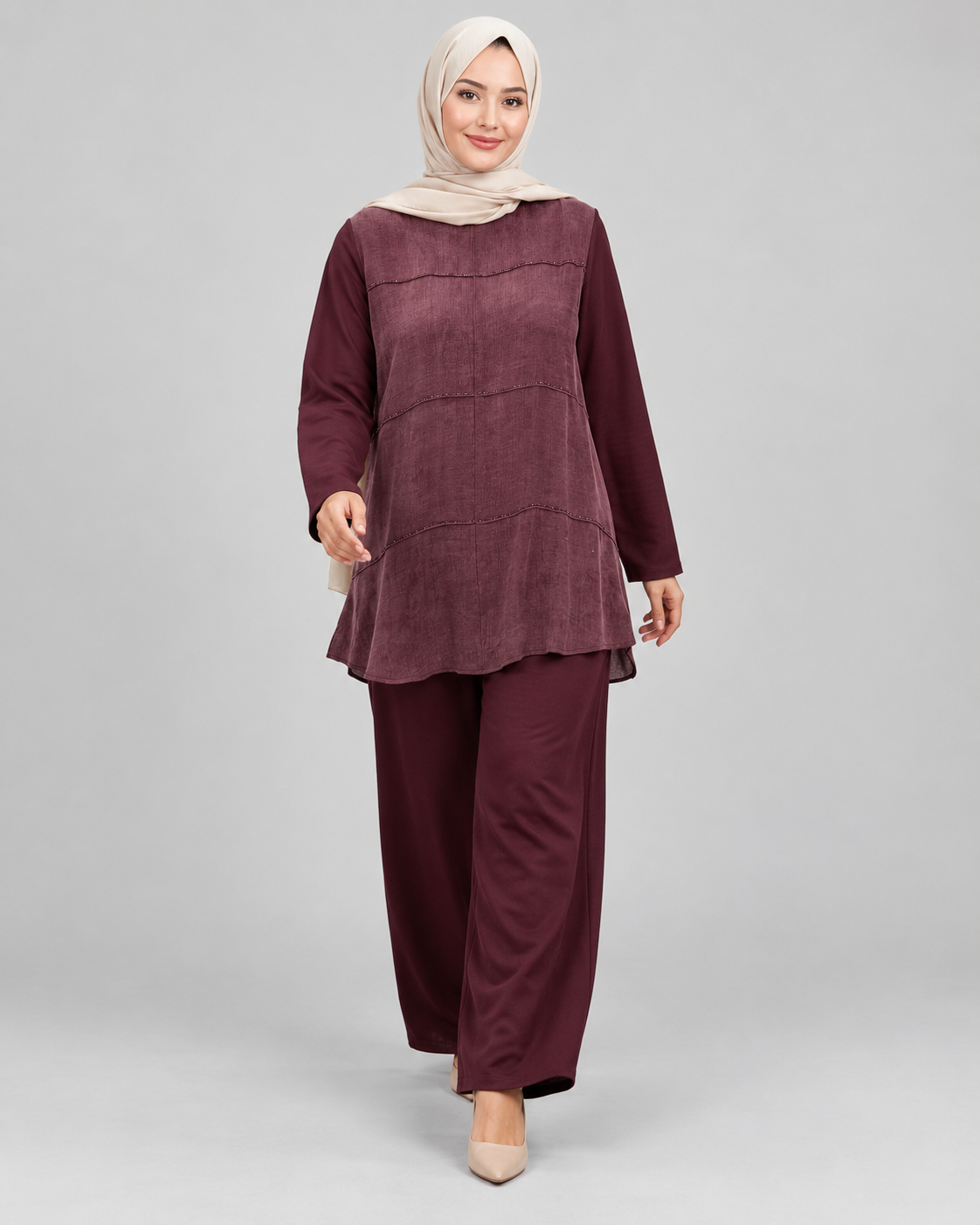 Süet Dokulu Tunik Pantolon Takım - Gül Kurusu - 2. görsel