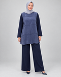 Süet Dokulu Tunik Pantolon Takım - İndigo