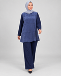 Süet Dokulu Tunik Pantolon Takım - İndigo - 2. görsel