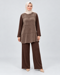 Süet Dokulu Tunik Pantolon Takım - Vizon