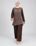 Süet Dokulu Tunik Pantolon Takım - Vizon - 2. görsel