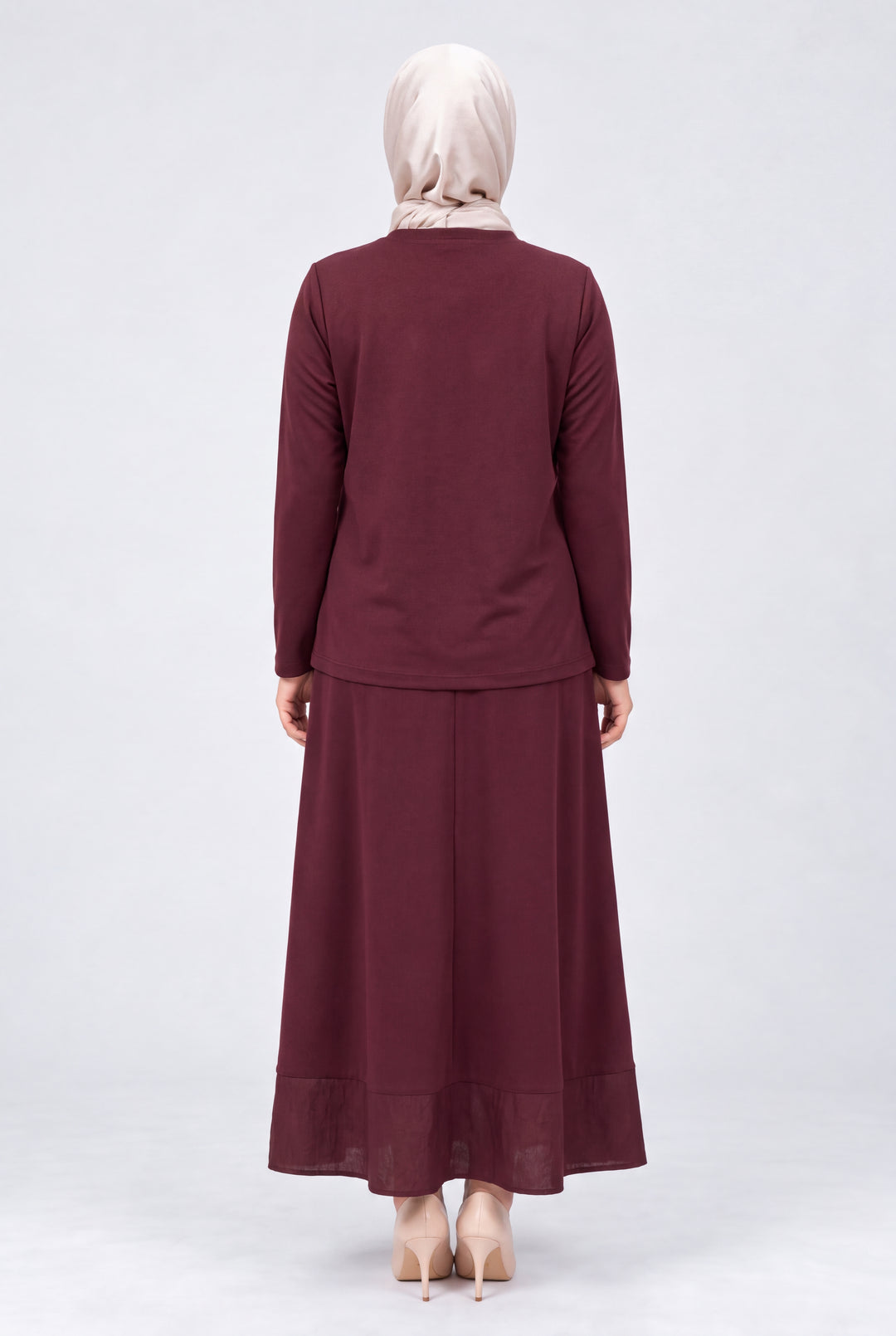 Asimetrik Kesim Bluz Etek Takım - Bordo - 3. görsel
