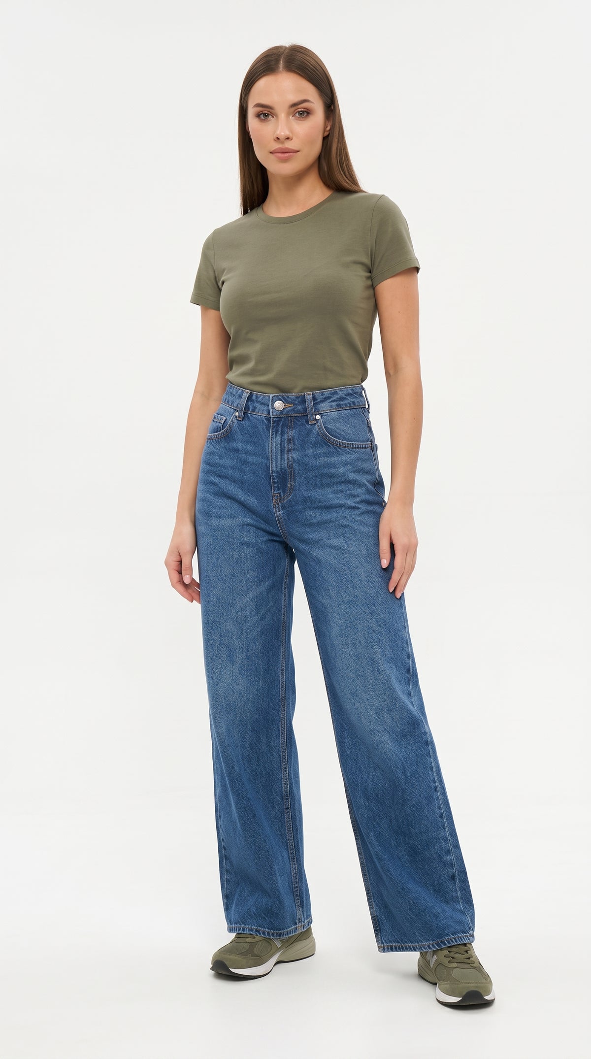 Yüksek Bel Koyu Yıkama Wide Leg Kot Pantolon - 2. görsel