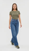 Yüksek Bel Koyu Yıkama Wide Leg Kot Pantolon - 3. görsel