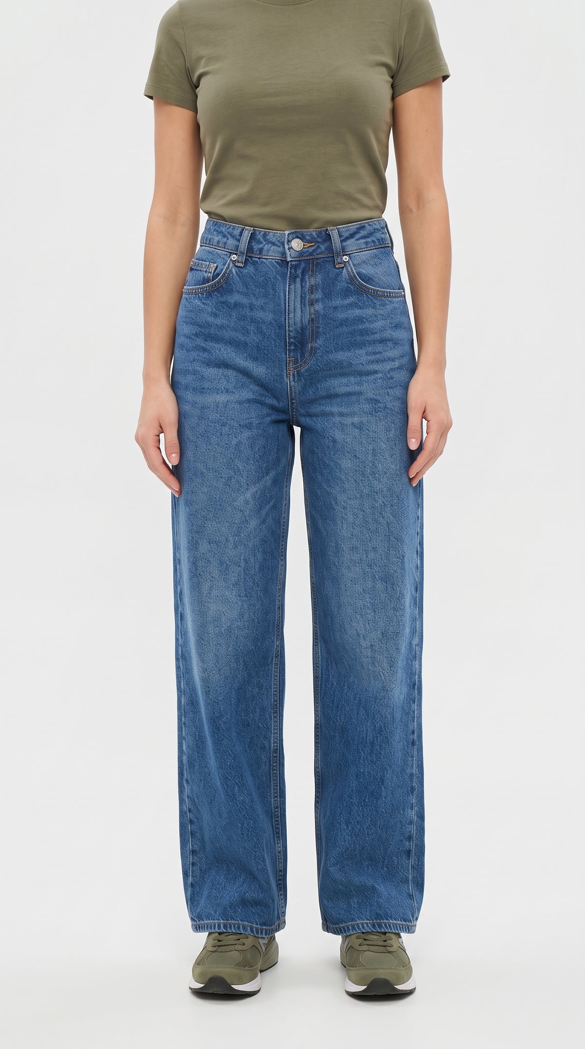 Yüksek Bel Koyu Yıkama Wide Leg Kot Pantolon - 4. görsel