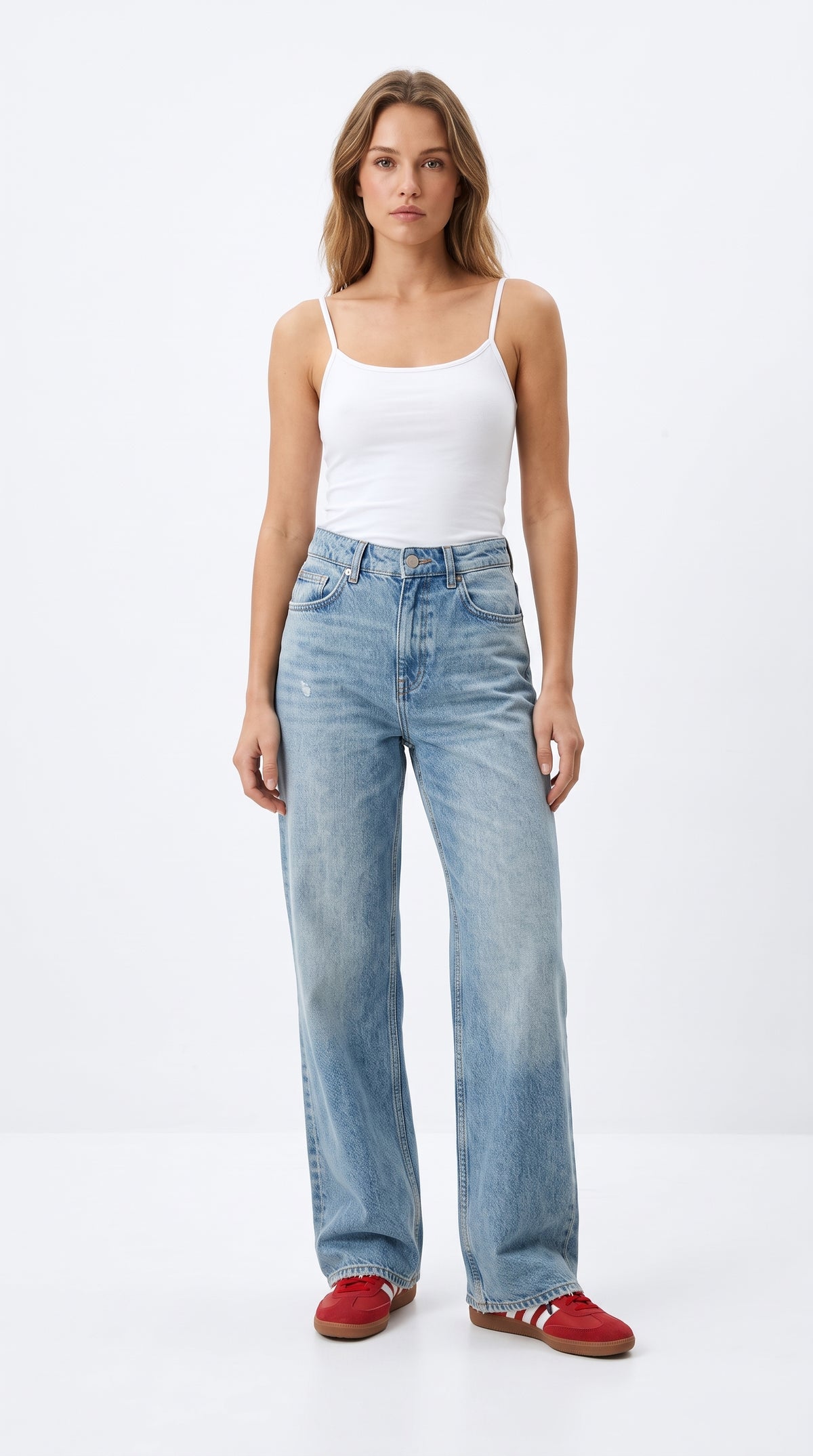 Yüksek Bel Orta Mavi Wide Leg Kot Pantolon - 2. görsel