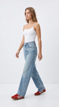 Yüksek Bel Orta Mavi Wide Leg Kot Pantolon - 3. görsel