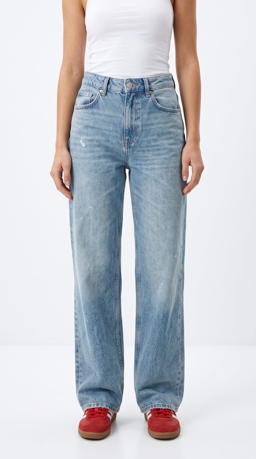 Yüksek Bel Orta Mavi Wide Leg Kot Pantolon - 4. görsel