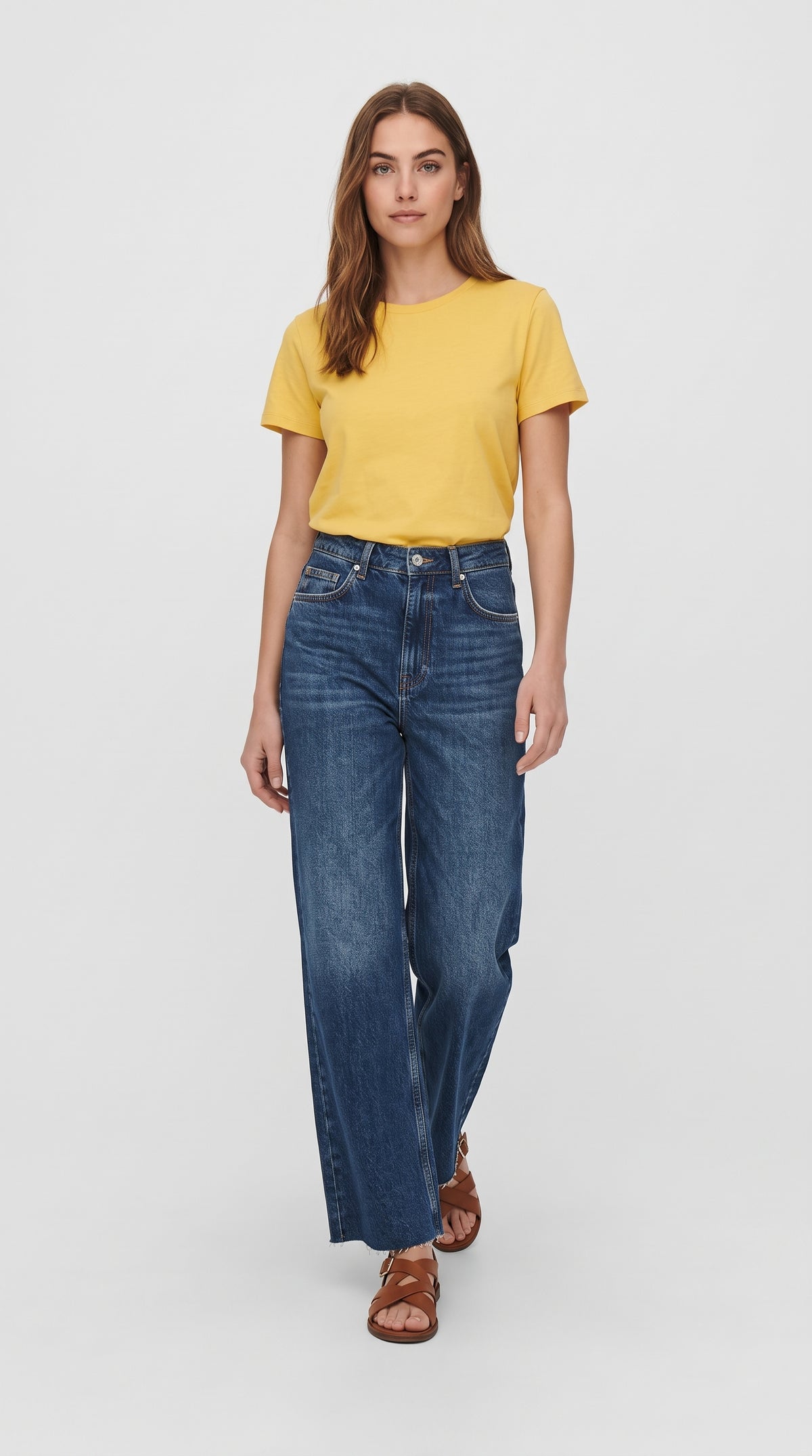 Koyu Mavi Kesik Paça Wide Leg Kot Pantolon - 2. görsel