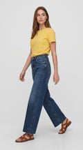Koyu Mavi Kesik Paça Wide Leg Kot Pantolon - 3. görsel