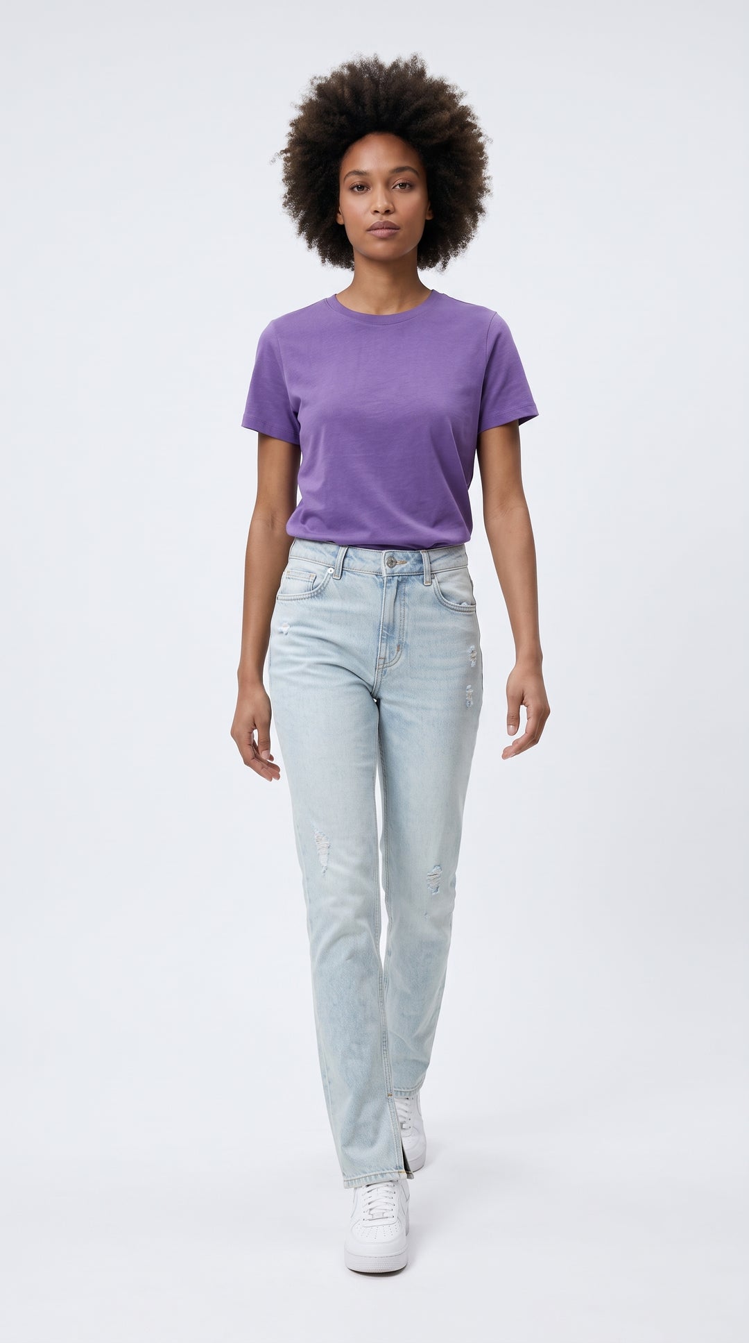 Paça Yırtmaçlı Buz Mavisi Straight Kot Pantolon - 2. görsel
