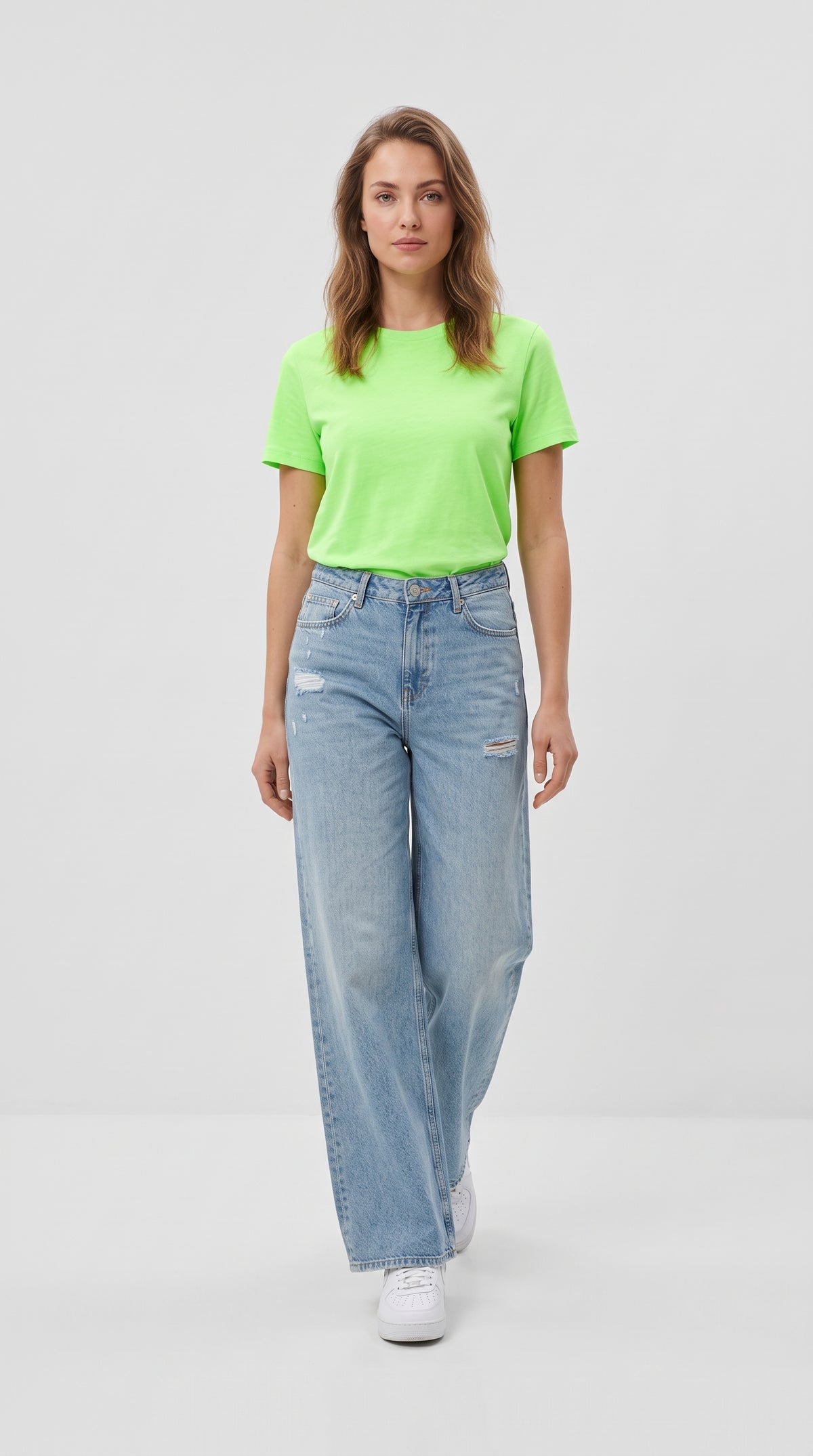 Tahriş Detaylı Açık Mavi Wide Leg Kot Pantolon - 2. görsel
