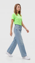 Tahriş Detaylı Açık Mavi Wide Leg Kot Pantolon - 3. görsel