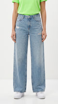 Tahriş Detaylı Açık Mavi Wide Leg Kot Pantolon - 4. görsel