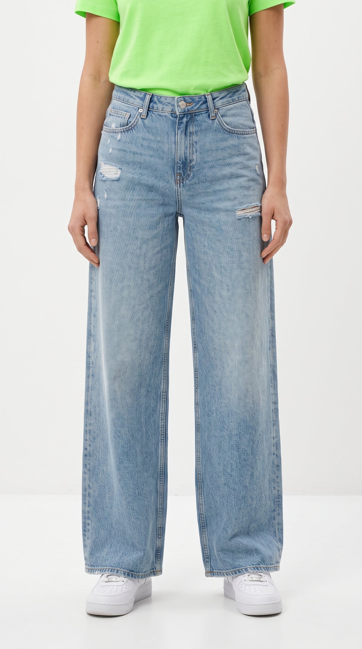 Tahriş Detaylı Açık Mavi Wide Leg Kot Pantolon - 4. görsel