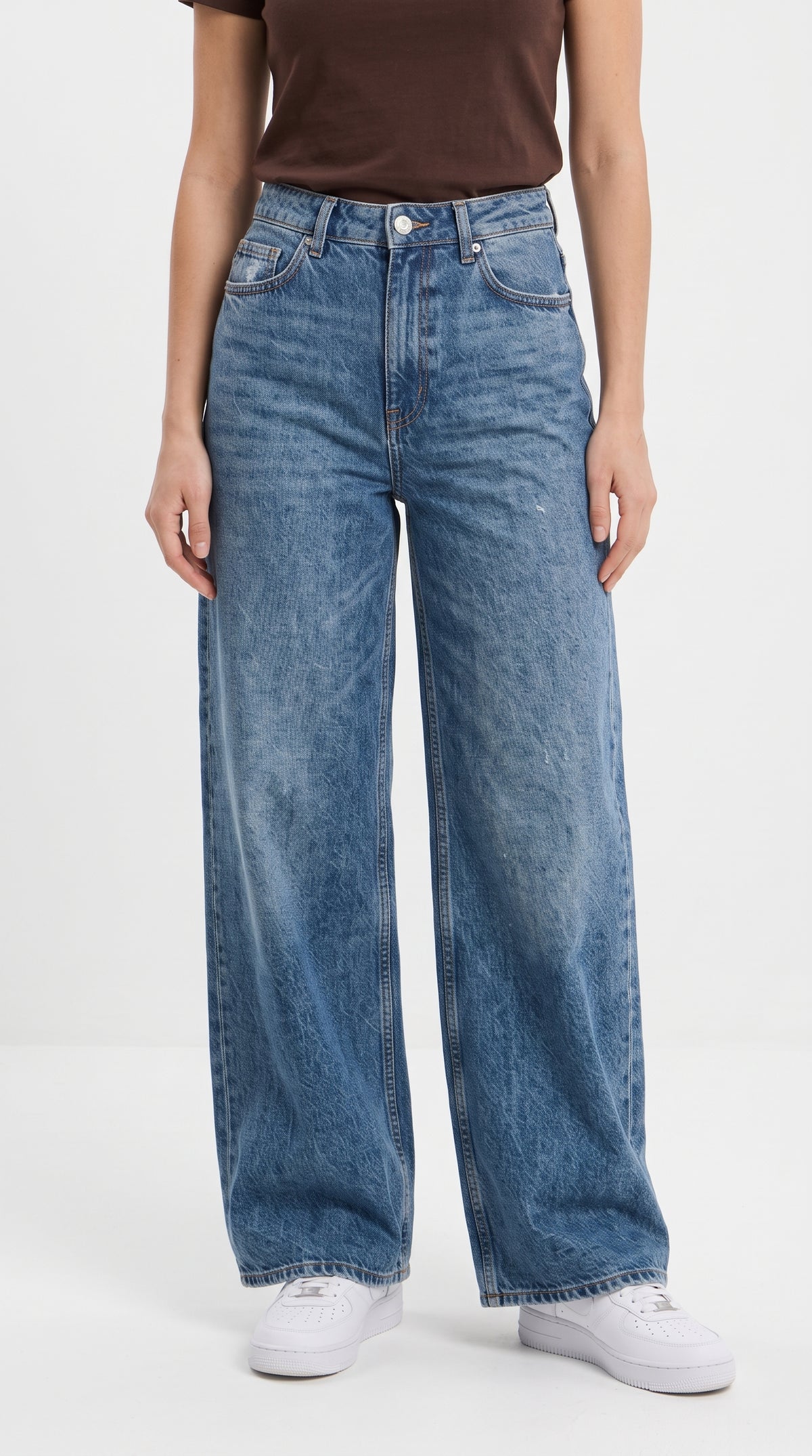 Koyu Mavi Bol Kesim Wide Leg Kot Pantolon - 4. görsel