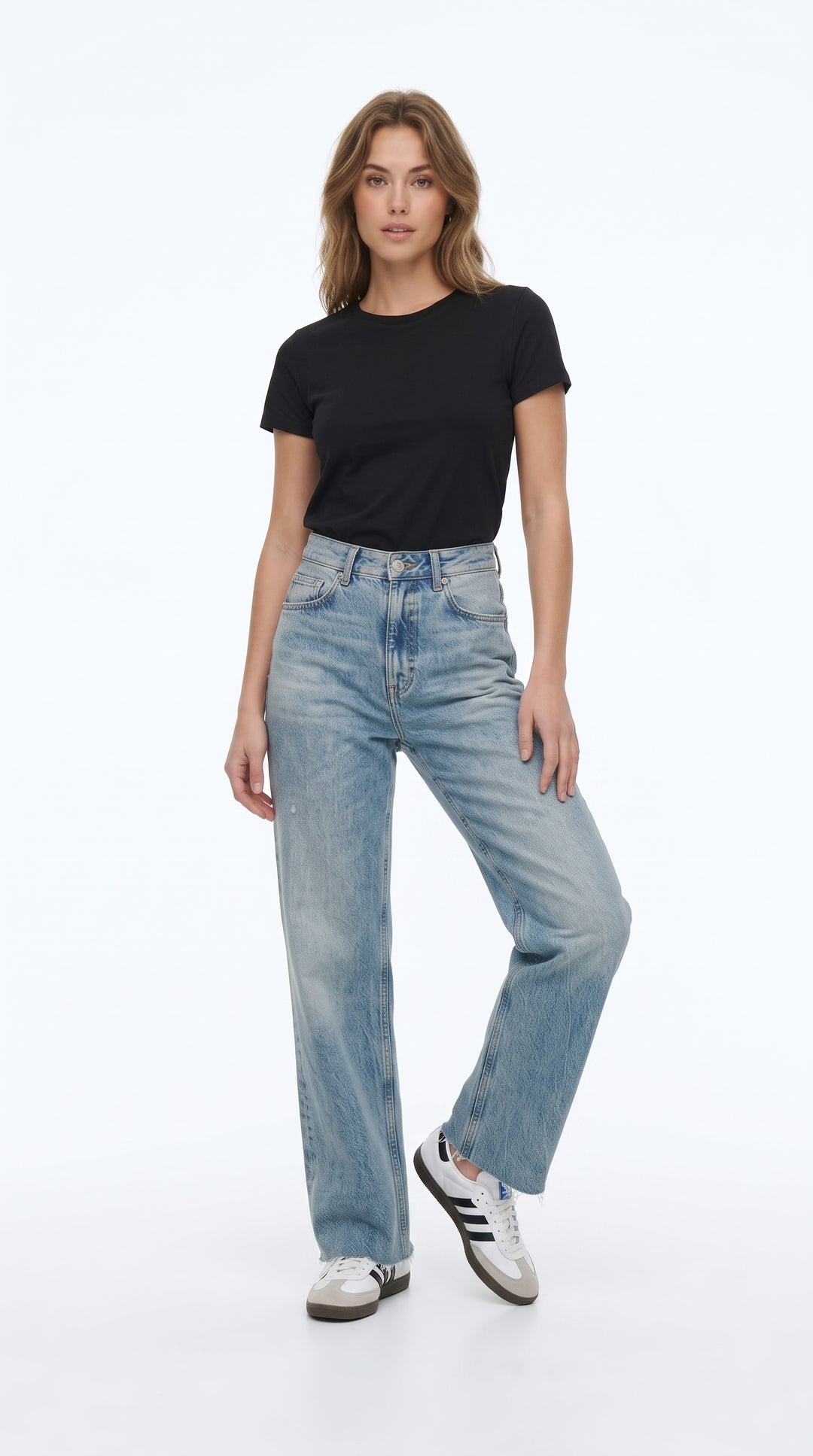 Yüksek Bel Kesik Paça Wide Leg Kot Pantolon - 2. görsel