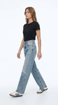 Yüksek Bel Kesik Paça Wide Leg Kot Pantolon - 3. görsel
