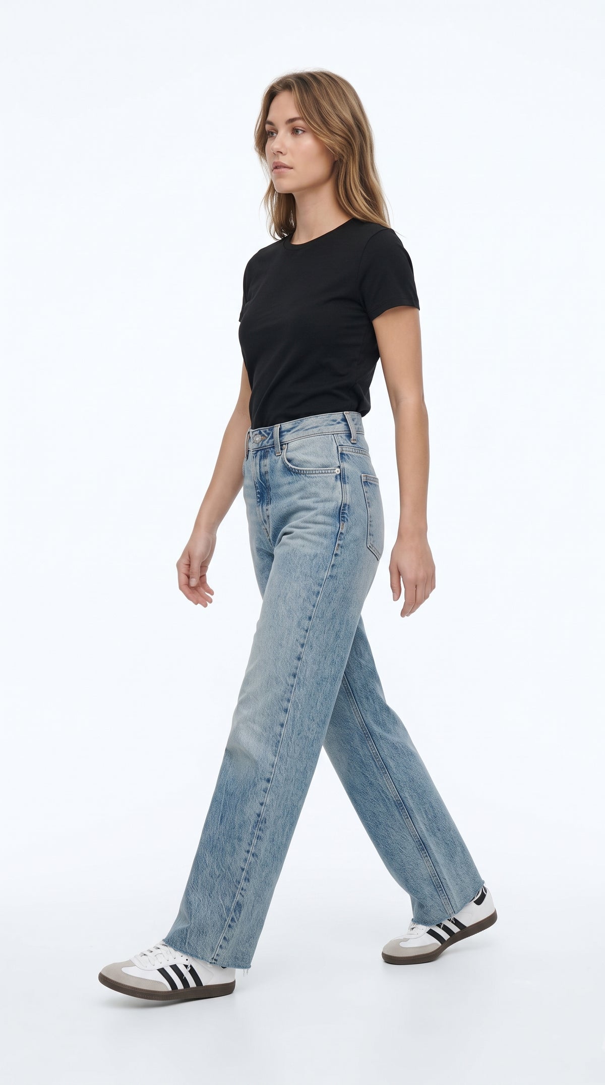 Yüksek Bel Kesik Paça Wide Leg Kot Pantolon - 3. görsel